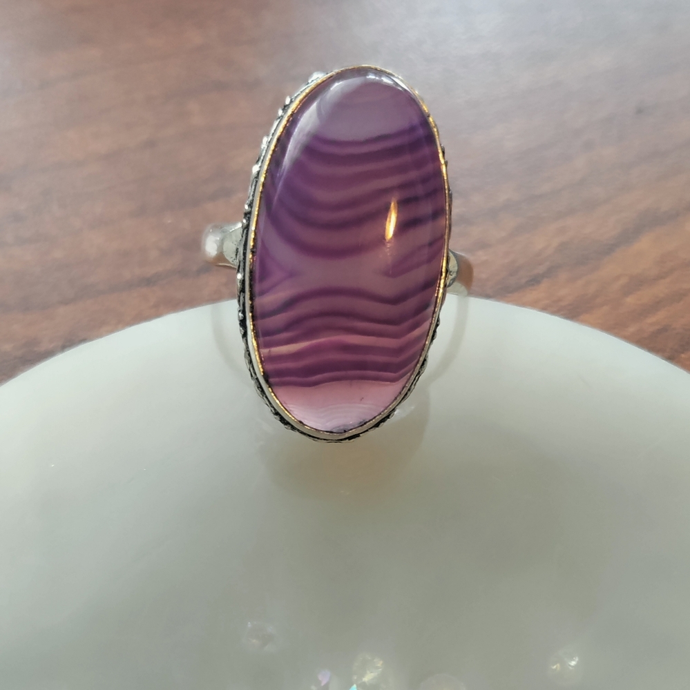 Purple Agate Oval Statement Ring - Women Jewelry